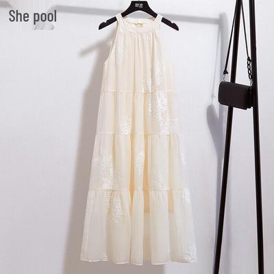 Damen Sommer Halterneck A-Linien Midi-Kleid