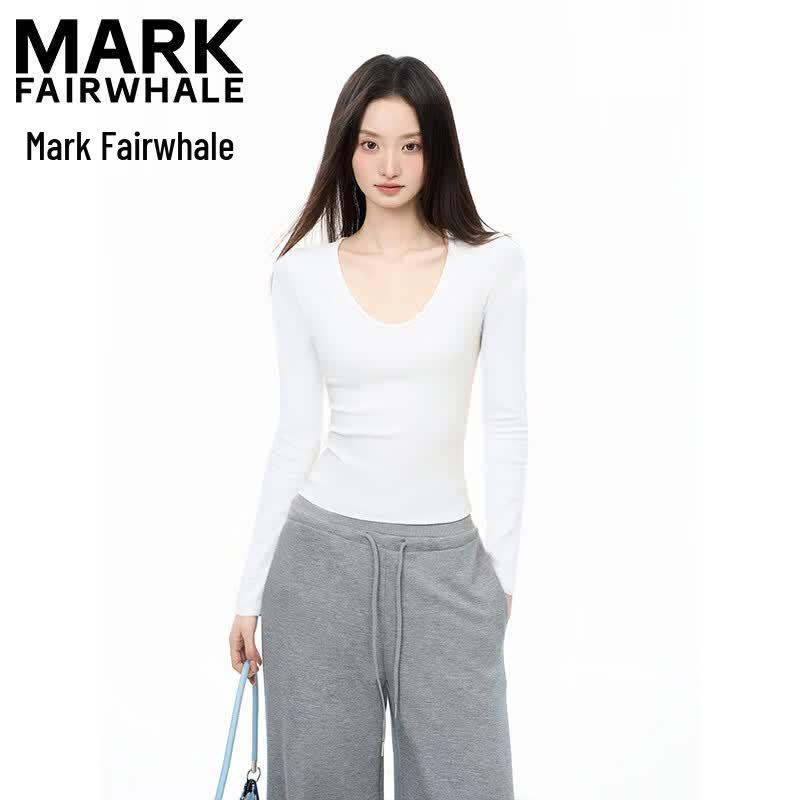 Mark Fairwhale Women's U-Neck Long Sleeve Slim Fit T-Shirt