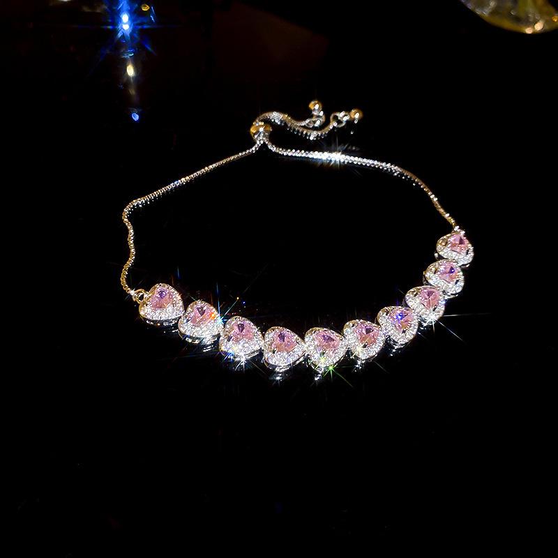 High-End Zircon Floral Heart Bracelet - Luxurious Sparkle for Women