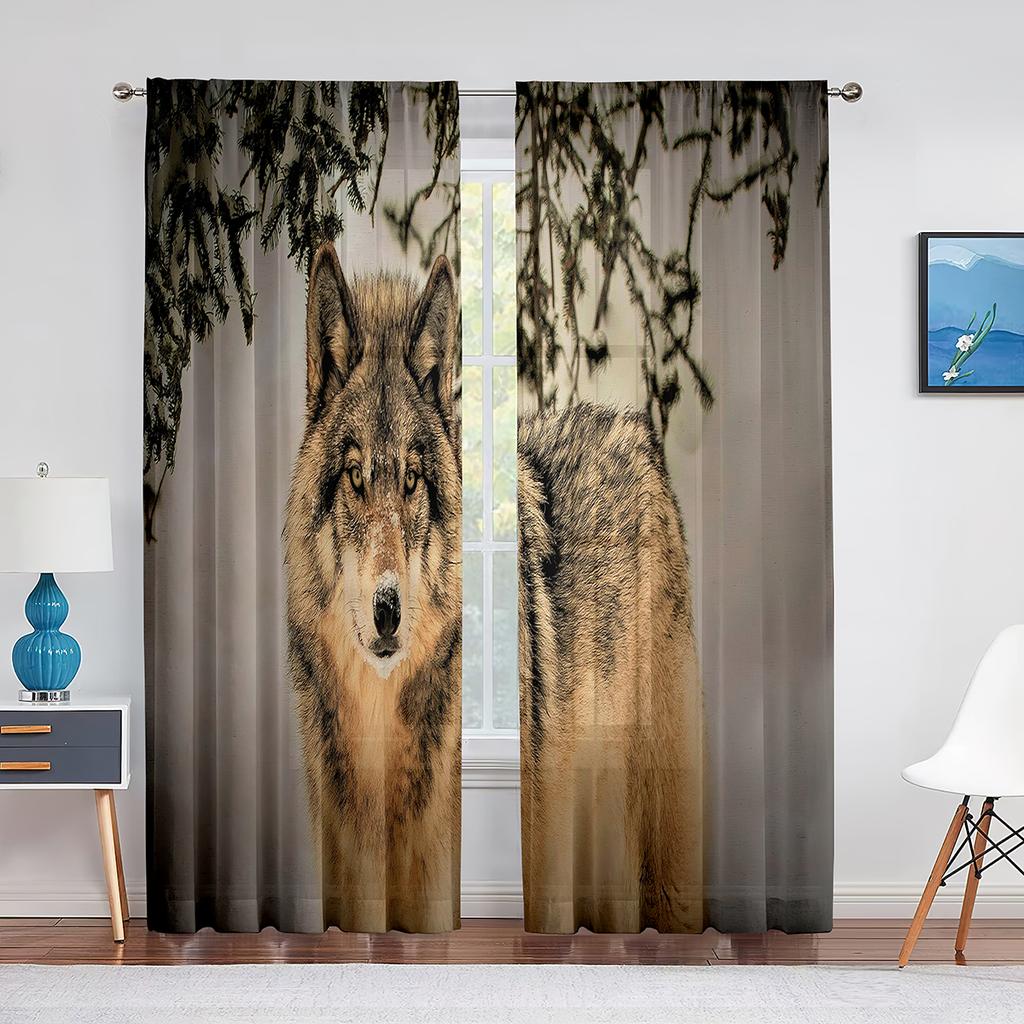 Pack of Wolves In Winter Forest Fantasy Tulle Curtains for Living Room Bedroom Chiffon Sheer Voile Kitchen Window Curtain Drapes