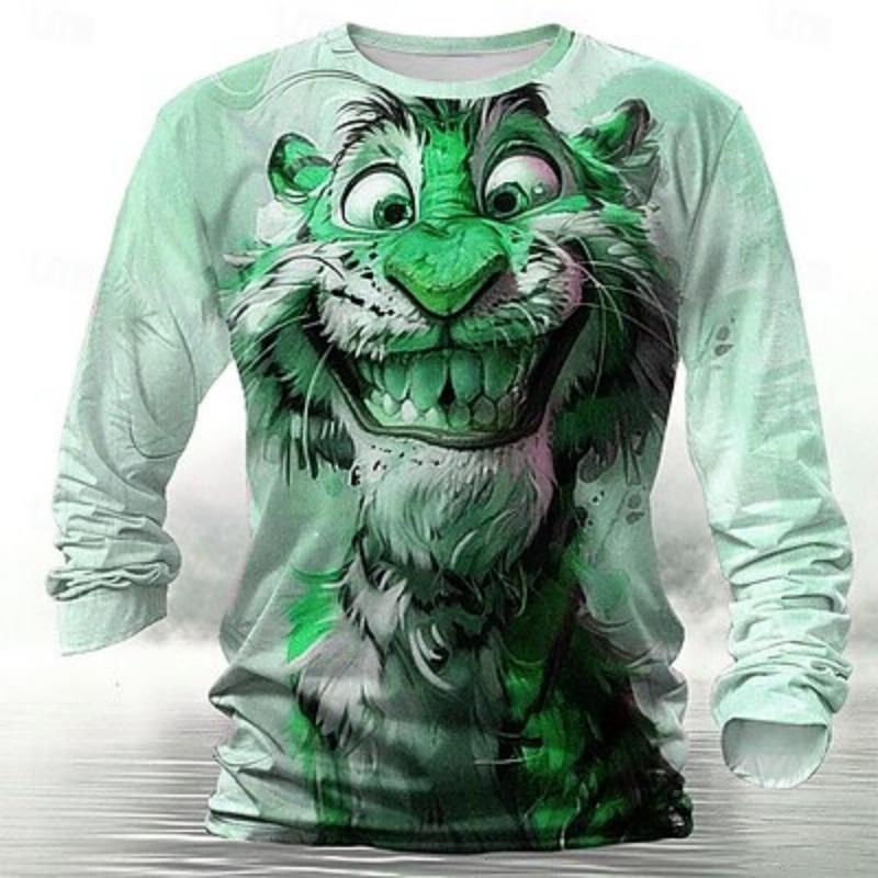 

Футболка Tiger Designer Retro Vintage для мужчин с 3D-принтом, футболка Henley Shirt Street Casual Daily T Shirt Green 3XL
