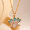 Lotus Pendant Necklace Enamel Lotus Flower Necklace Oriental Style Elegant Twist Chain Necklace Jewelry Gift for Women And Girls