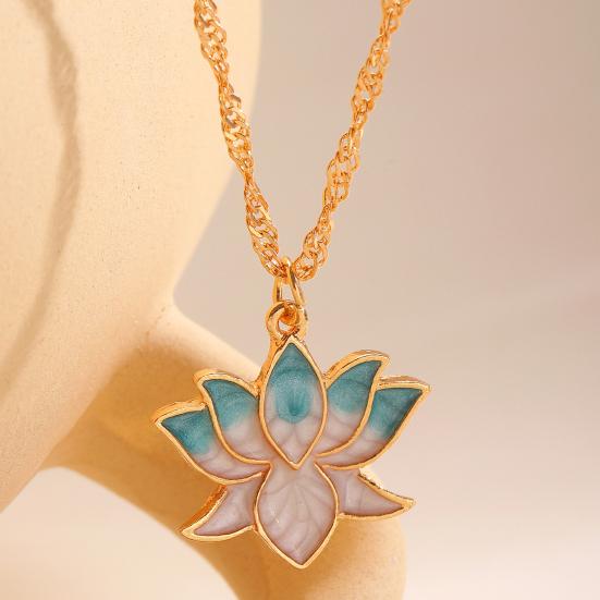 Lotus Pendant Necklace Enamel Lotus Flower Necklace Oriental Style Elegant Twist Chain Necklace Jewelry Gift for Women And Girls