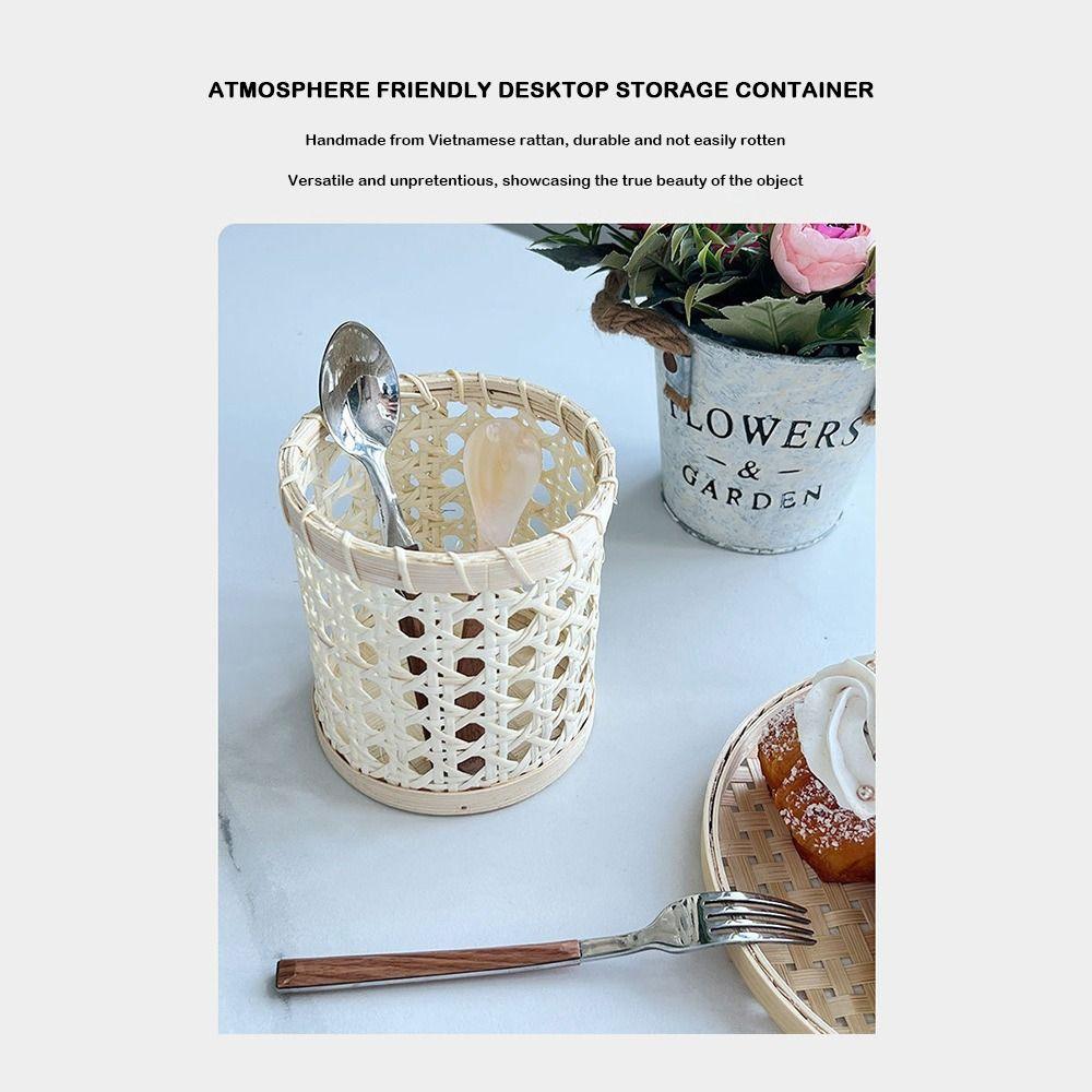 Convenient Bamboo Woven Cup Holder Rack Handmade Retro Paper Cup Dispenser Multipurpose Storage Basket for Bathroom Rinsing Cups