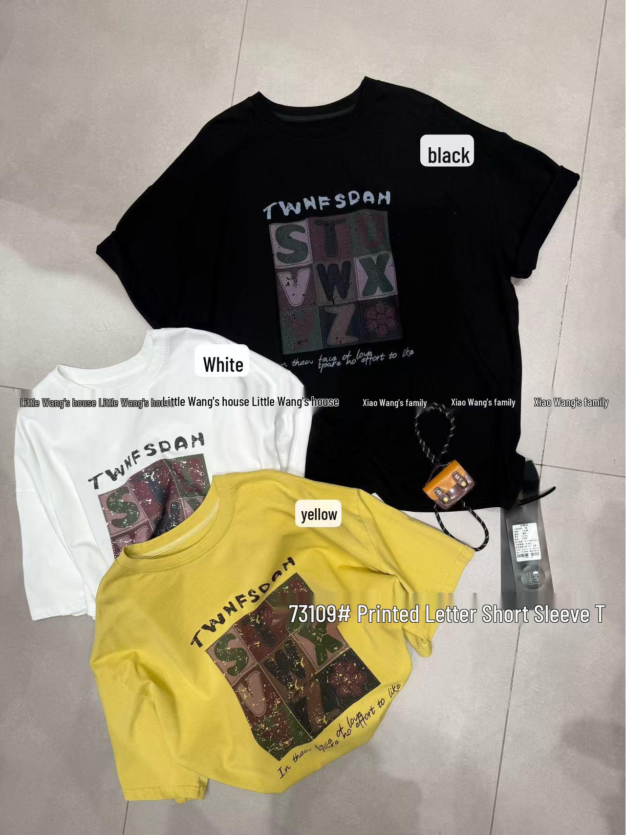 

Spring 73109 Korean Style Plus Size Casual Print Short Sleeve T-Shirt One Size жовтий