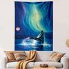 Whale Leaping Aurora Night Tapestry Wall Hanging, Ocean Moonlight Illustration, Nautical Wall Decor for Bedroom Living Room Dorm