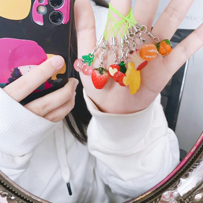 Multi Color Phone Lanyard Fruit Shapes Pendant Wrist Strap Detachable Phone Chains Keyring Portable Accessory for Women