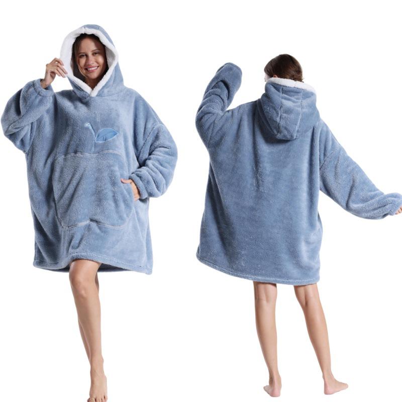 Cozy Hooded TV Blanket - Outdoor & Indoor Cold-Proof, Thick, Solid Color, Long Sleeves, Couples' Wear