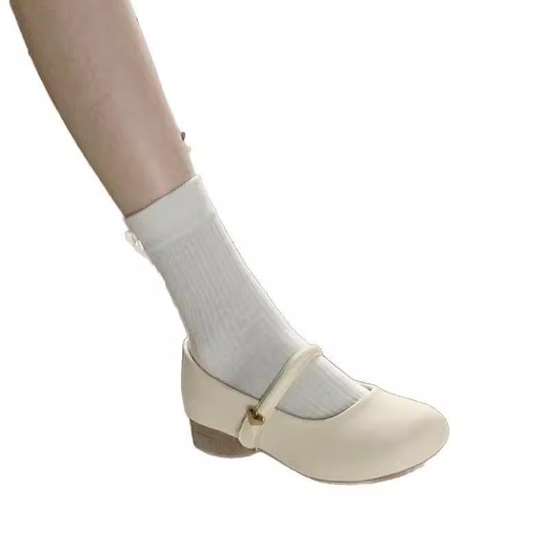 Round Head Light Mouth Retro Versatile with Skirt Thick Heel Single Shoes Women's New Summer White Mary Jane Shoes