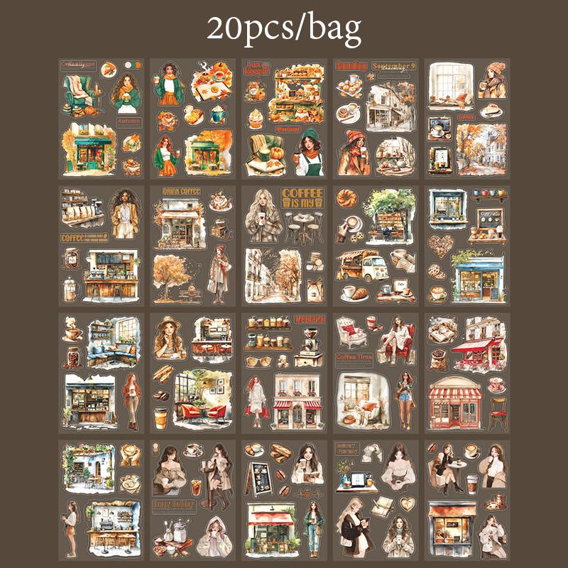 

PET Sticker Book Coffee Fashion Girl Studying Daily Life Scene Notebook Sticker Book Creative DIY Greeting Card Cup Decoration