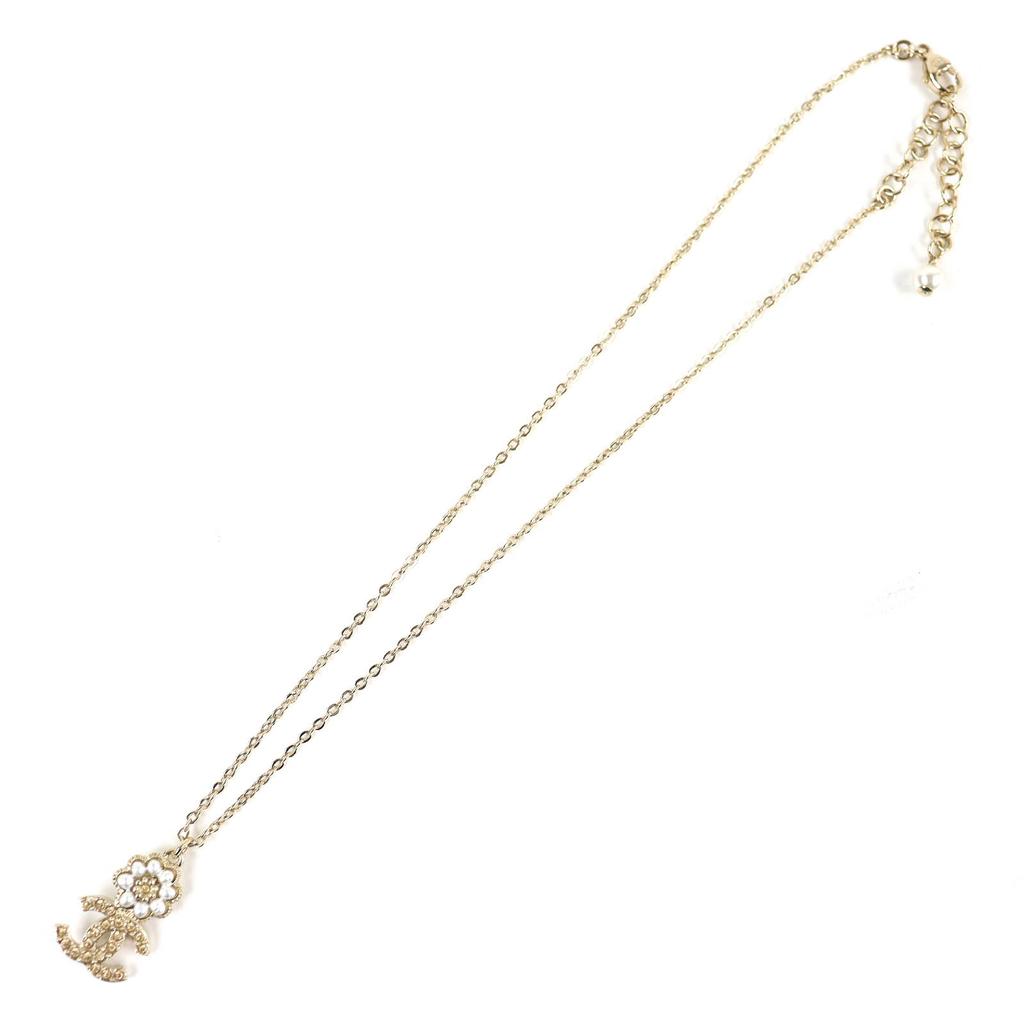 Excellent CHANEL Necklace Camellia COCO Mark Rhinestone Faux Pearl gold B22K Used
