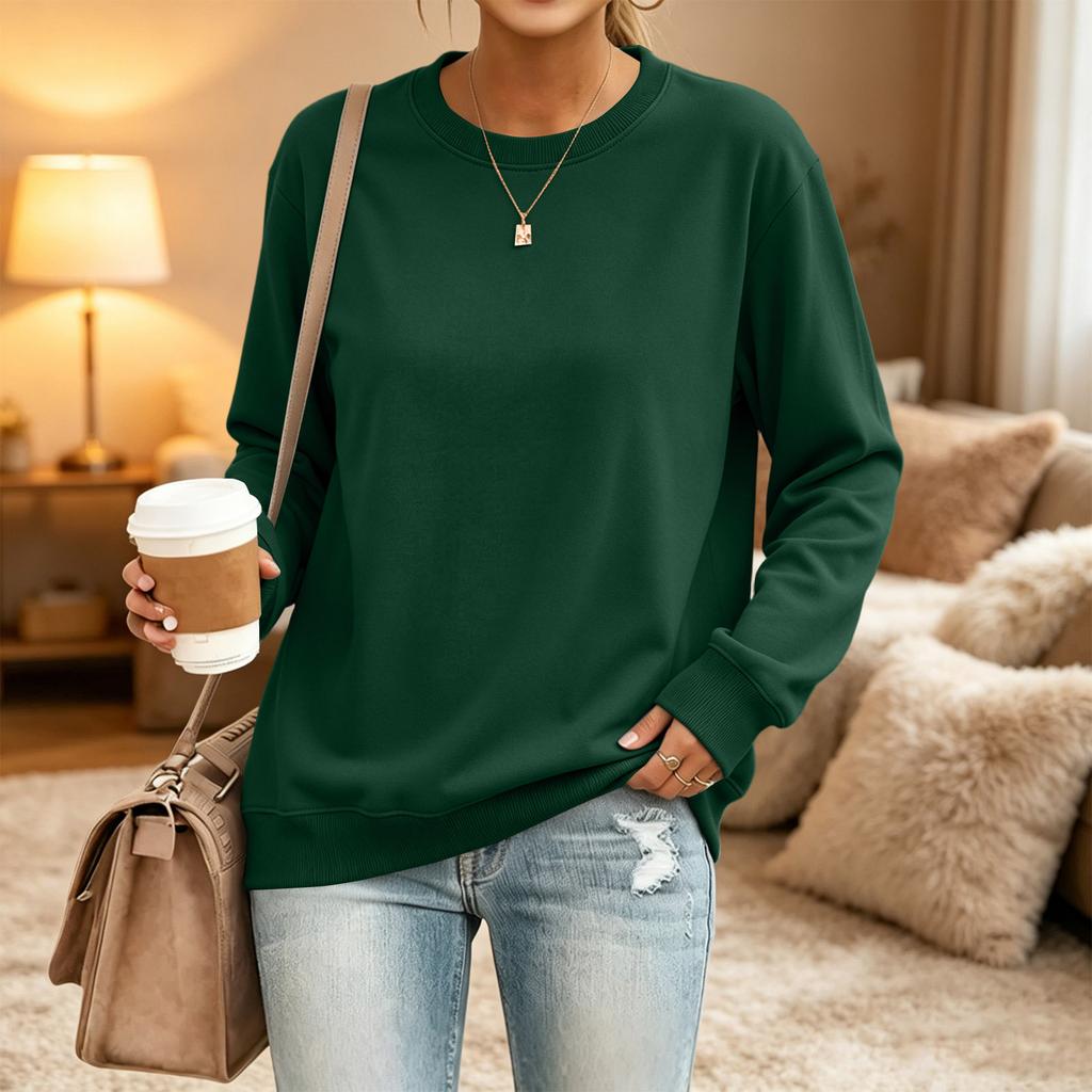 Women's Loose Fit Neck Long Sleeve Sweatshirt Pullover Casual Top