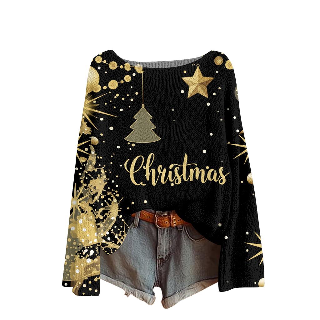 Women's Christmas Print Lightweight Sweater Casual Long Sleeve Knit Pullover for Holiday Wear