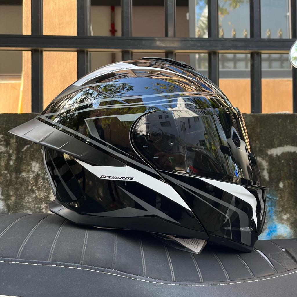 Motorcycle helmet Men's and women's face-off helmet Double mirror Winter tail semi-full cover Four Seasons Blue