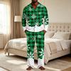 Kerstpyjamaset voor heren met knopenhemd en rechte broek, Casual print nachtkleding tweestukken outfit, Feestelijke loungewear voor de feestdagen