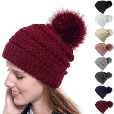 1Pc Fashion Women Thick Warm Beanies Slouchy Pom Pom Beanie Cap Ladies Winter Wool Knitted Hat