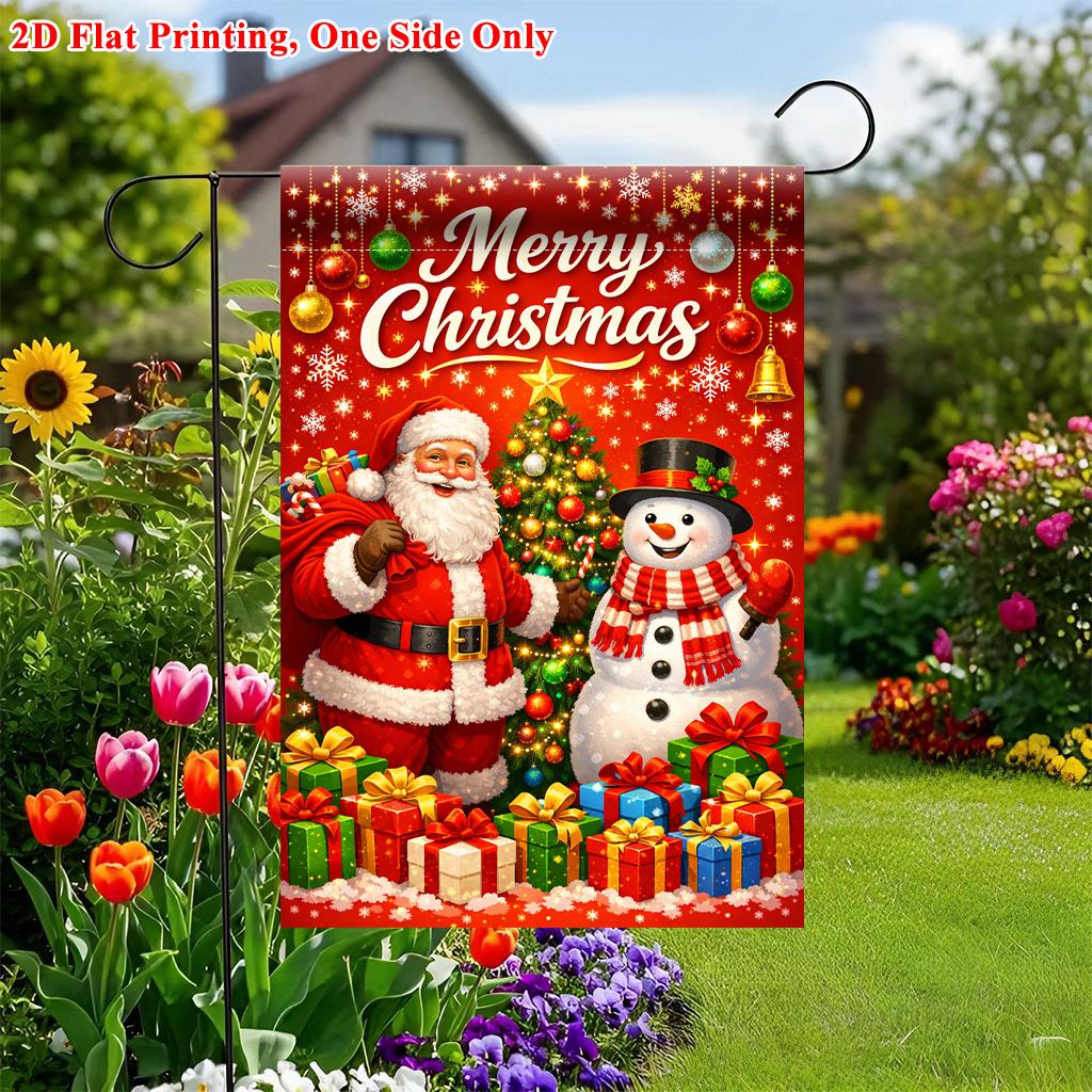 2D Flat - 2D Flat Printing Garden Flag 1pc, Merry Christmas Scene Garden Flag - Single-Sided Print, Durable Polyester Outdoor Decor for Home And Yard,