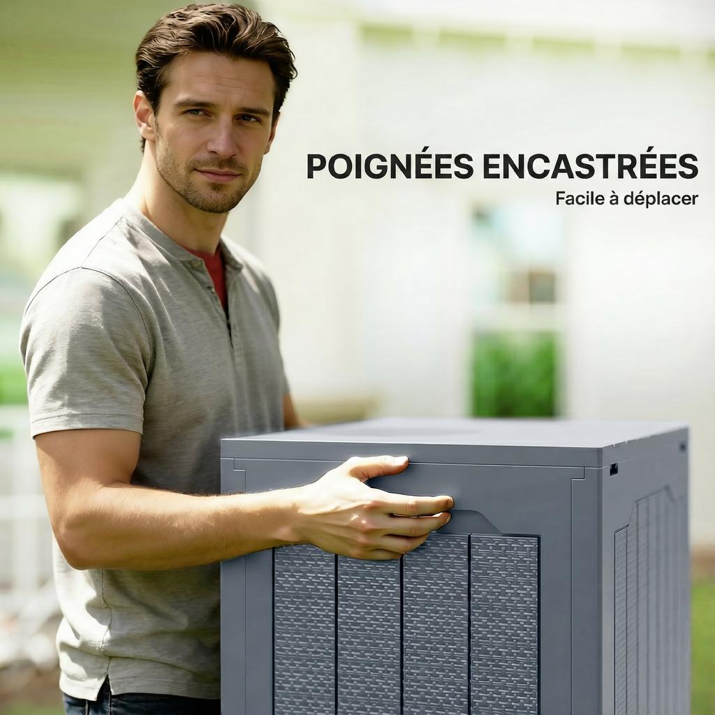 Outdoor Storage Box, 97 L, Recessed Handles, Waterproof, 56 x 41 x 50 cm, Light Grey