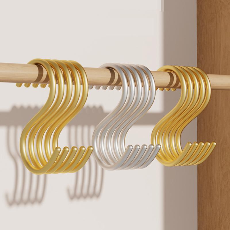 5pcs Aluminum Alloy S-Shape Hook,Closet Multifunctional S Hanger Hooks for Scarf Bags,Gold Hanging Hooks Home and Organization