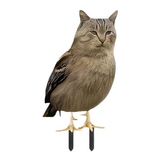 Cat Owl Garden Stake, Funny Cat Head Owl Yard Art Stake, Waterproof 2D Acrylic Outdoor Decoration for Lawn Potted Plants A