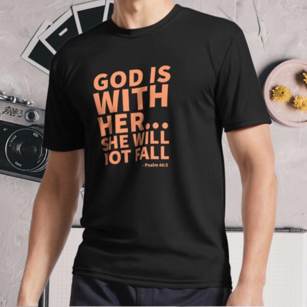 

New Shirt God is with her, she will not Active Logo T-Shirt Funny Size S - 5XL 2XL