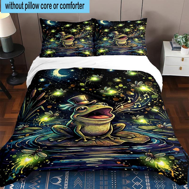Frog In Top Hat Serenade 3pcs Bedding,Including 1pc Duvet Cover And 2pcs Pillowcases Perfect for Christmas,Ideal for Bedroom, Dormitory