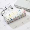 Hard Eyeglasses Case Fashion Geometric Line Decor Waterproof PU Leather Shockproof Spectacle Box for Students Teens