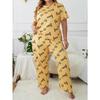 Plus Size 3XL 4XL 5XL Sleepwear Heart Letters Print 2 PCS Pajama Set Women's Casual Short-Sleeve Top and Pants Loungewear