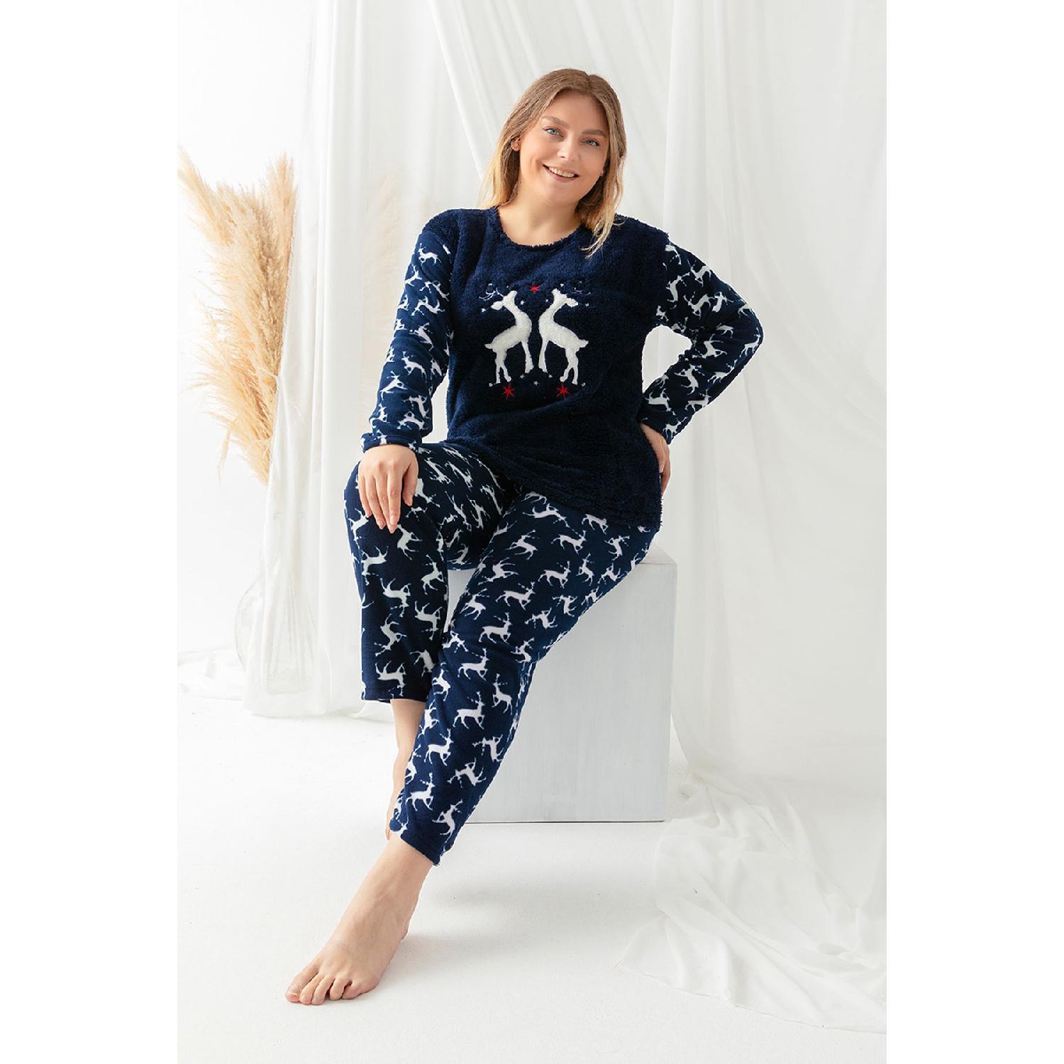 

New Year Themed Plus Size Women s Fleece Plush Pajama Set S фиолетовый