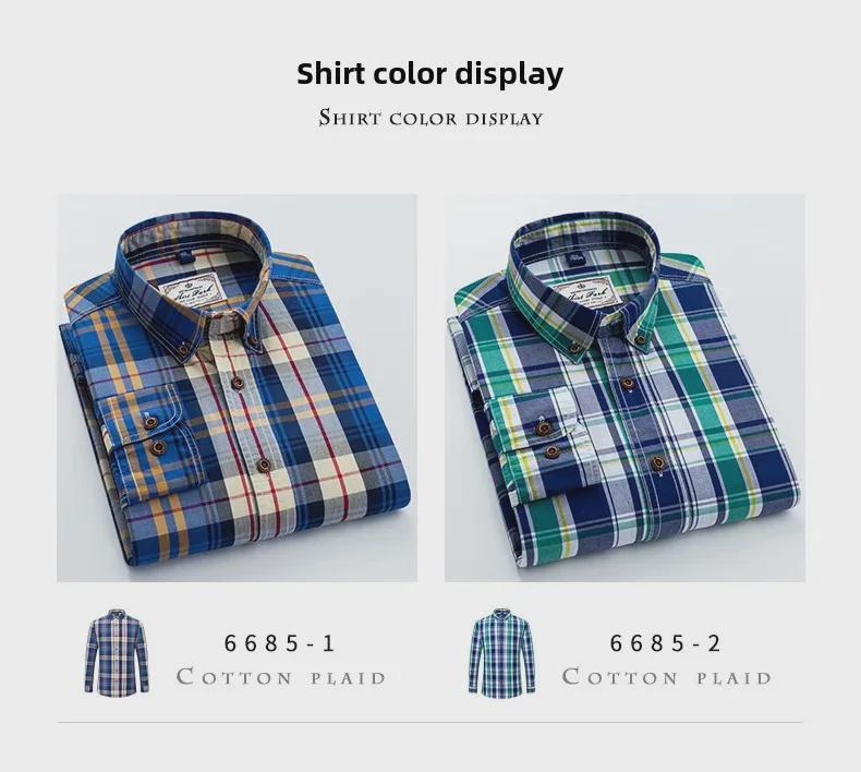 Men's Slim Fit Non-Iron Plaid Cotton Shirt - Long Sleeve, Spring Casual Style