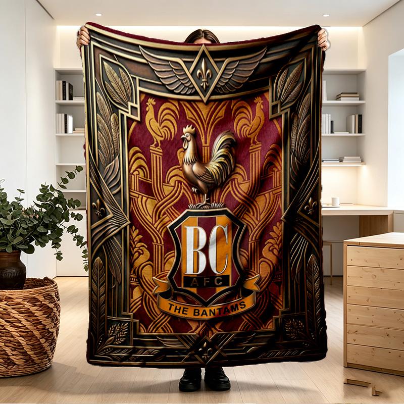 Bradford City AFC Print Tæppe - Blødt & Behageligt, til Soveværelse, Rejse, Sofa, Boligindretning - Fødselsdag Julegave til Ven