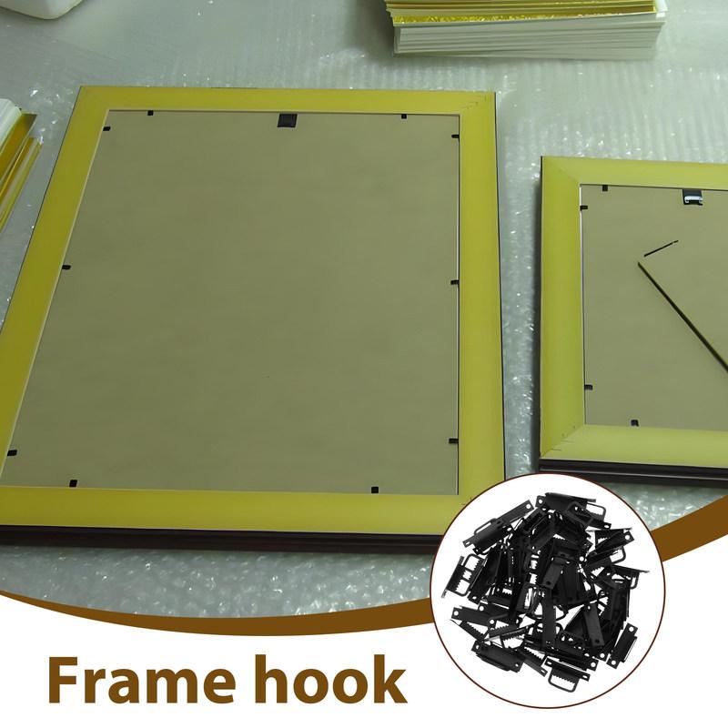 100Pcs L-Shape Photo Frame Hooks Sturdy Iron Hanging Brackets for Picture Frames Wall Art Easy Mounting Heavy Duty Display