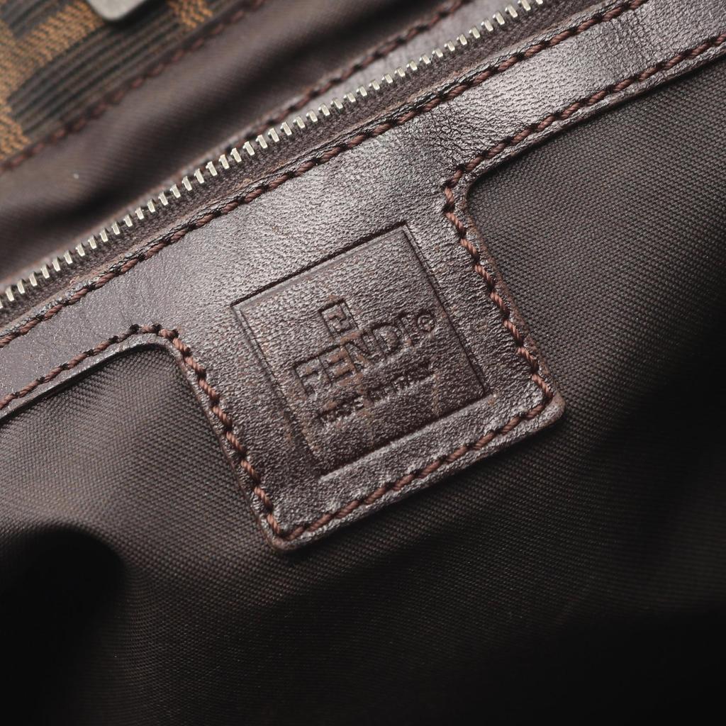 Used FENDI Zucca Handbag Canvas Leather Brown Used Women