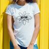 Summer Themed Womens Short Sleeve Cotton T Shirt BOOM Bloom Big Floral Print for Casual Outings Young Women with a Bold Style