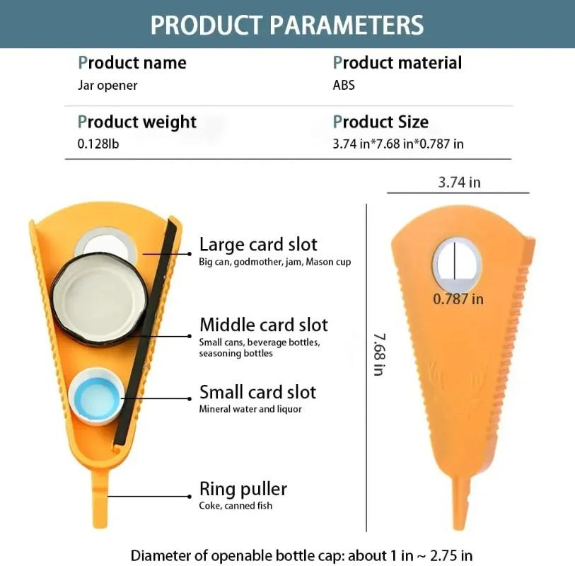 3-in-1 Multi-Purpose Can Opener, Manual Bottle Opener for Beer Coke, Jar Opener for Jam Lids, Smooth Edge Kitchen Can Opener