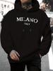 Felpa Casual con Stampa Lettere Milano - Felpa Pullover Casual - Pullover Elegante con Coulisse e Tasca a Marsupio