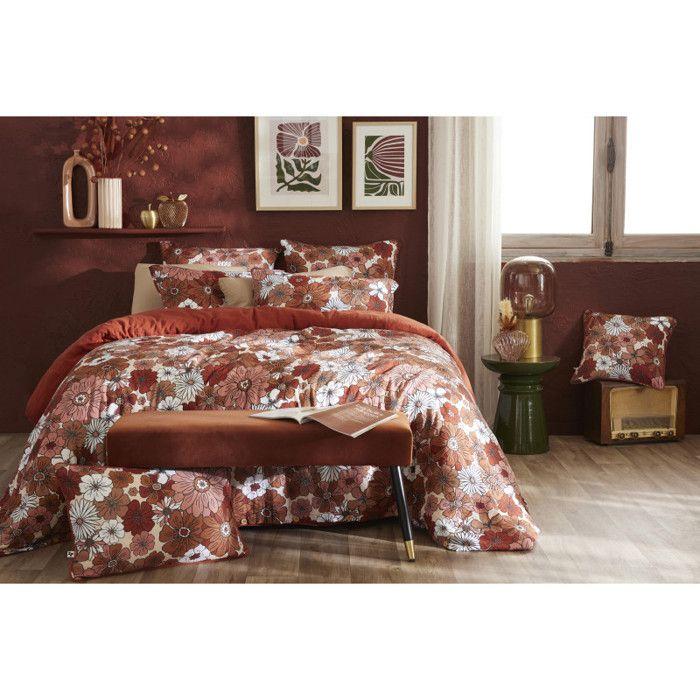Housse de couette réversible "Anna / Flora" toutes dimensions Gaze de Coton imprimée l'Effet Papillon - Anna Terracotta - Housse de