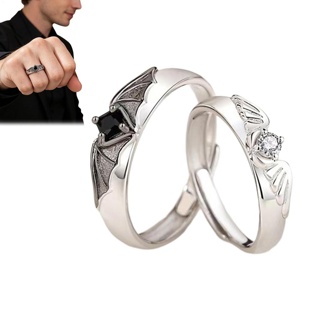Black White Promise Rings Matching Engagement Wedding Bands Stainless Steel Adjustable Jewelry for Her Him, Valentine's Birthday