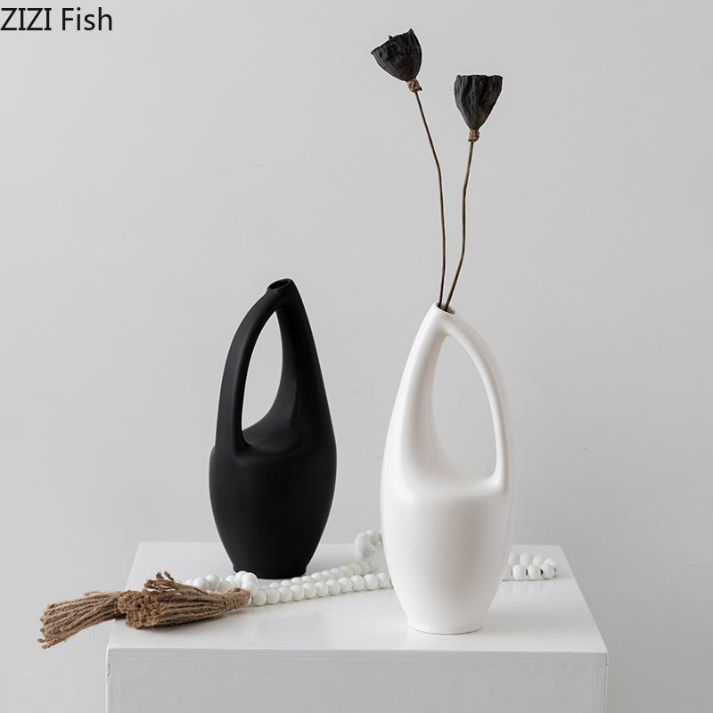 Minimalist Hollow Ceramic Vase Black/white Plant Pots Table Decoration Flowers Arrangement Flower Vase Room Aesthetic Decor