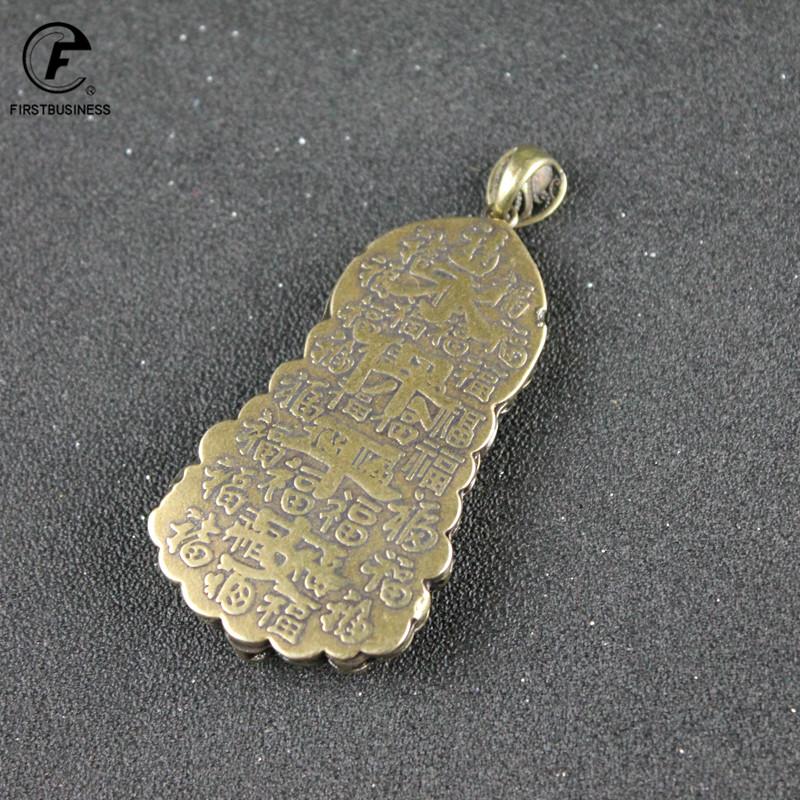 2021 New Style Antique Copper Guanyin Buddha Pendant Necklace Buddhism Lucky Blessing Chinese Characters FU Birthday Present