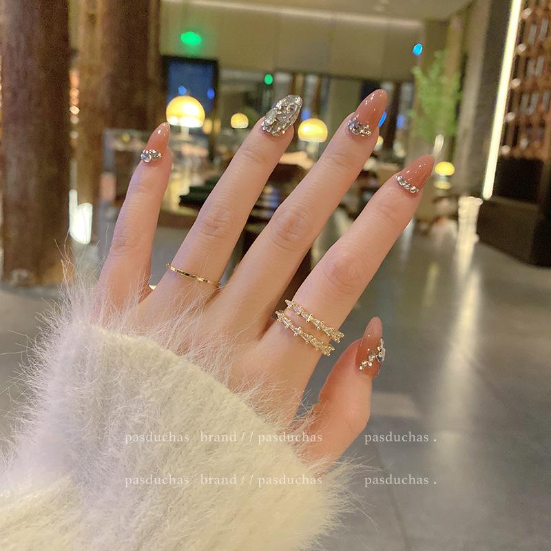 Double Row Pave Diamond Adjustable Open Ring - Women's Trendy Cold Style Niche Design