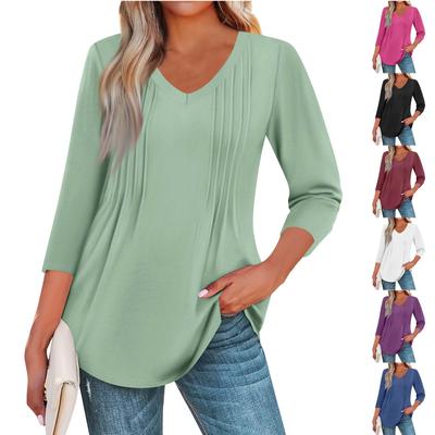 Women's Fashion Casual 3/4 Sleeve Tops Pleated Fashion Clothing T-shirt Tops