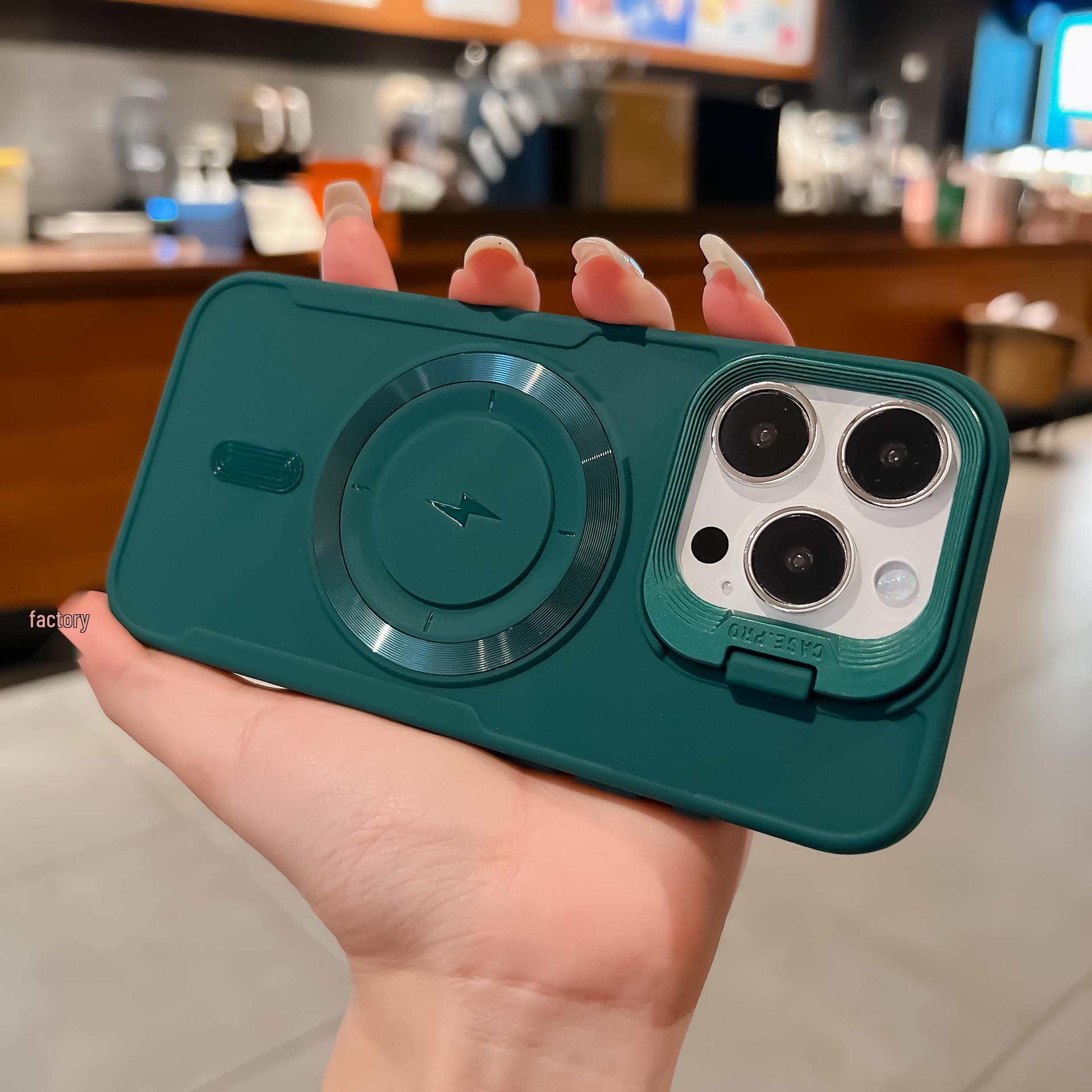 

Frosted Magnetic iPhone 16 Case with Slim Waist and Apple 15 Lens Stand iPhone 17 Pro