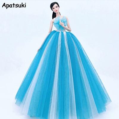 Gradient White Blue Fashion Doll Clothes For Barbie Doll Outfits Wedding Dress For 1/6 Doll Accessories Gown Toys For Children
