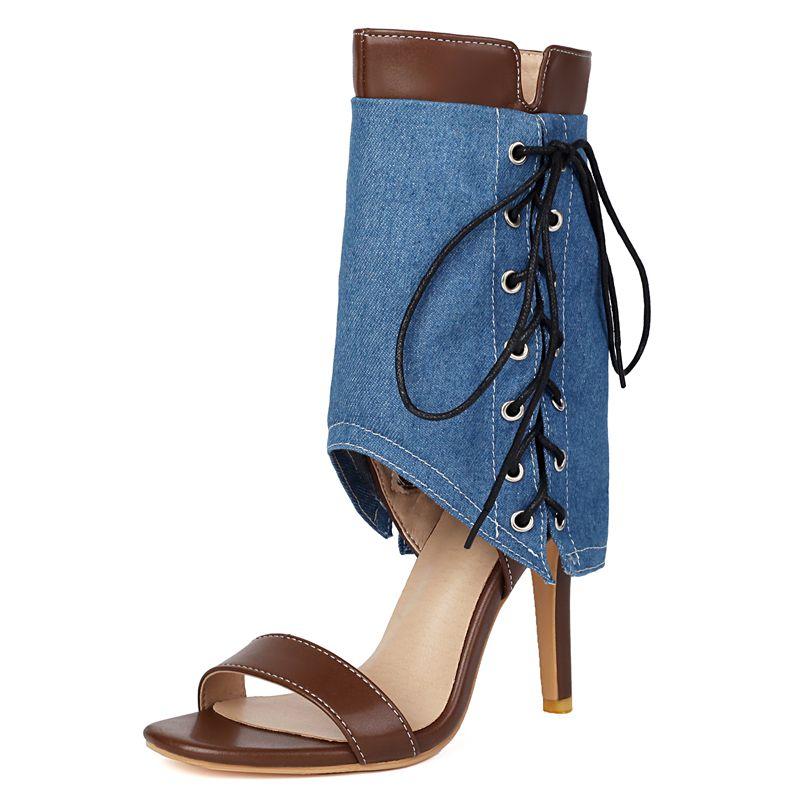 2025 Luxury Female Sandals Thin High Heels 10.5cm Zipper Lace Up Mixed Color Large Size 46 47 48 Fashion Dating Shoes