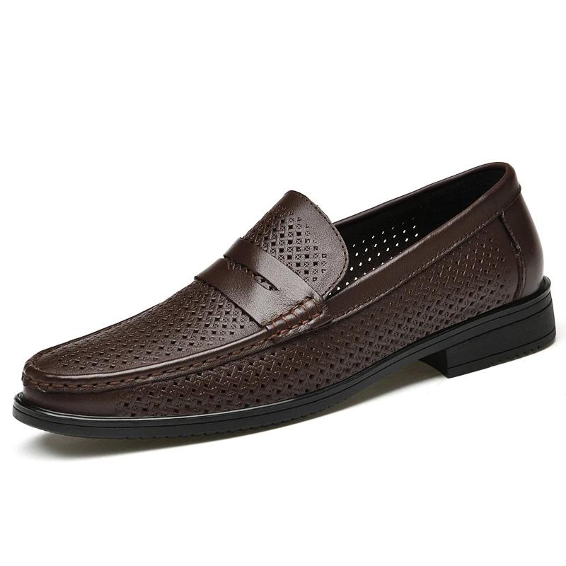 New Men's Genuine Leather Shoes Casual Loafers Men Slip-on Business Dress Shoes All-Match Wedding Shoes Luxury Brand Male Oxford