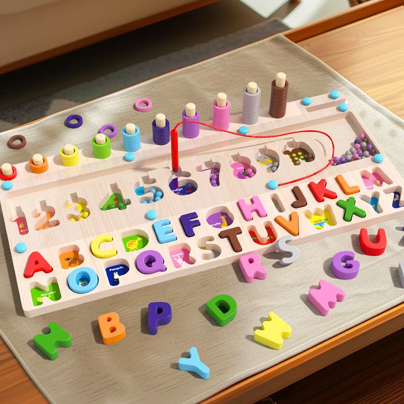 Wooden Children'S Educational Early Education Letter Logarithmic Walking Beads Toy Pen Holding Exercise Coordination Hands-On Training Toy
