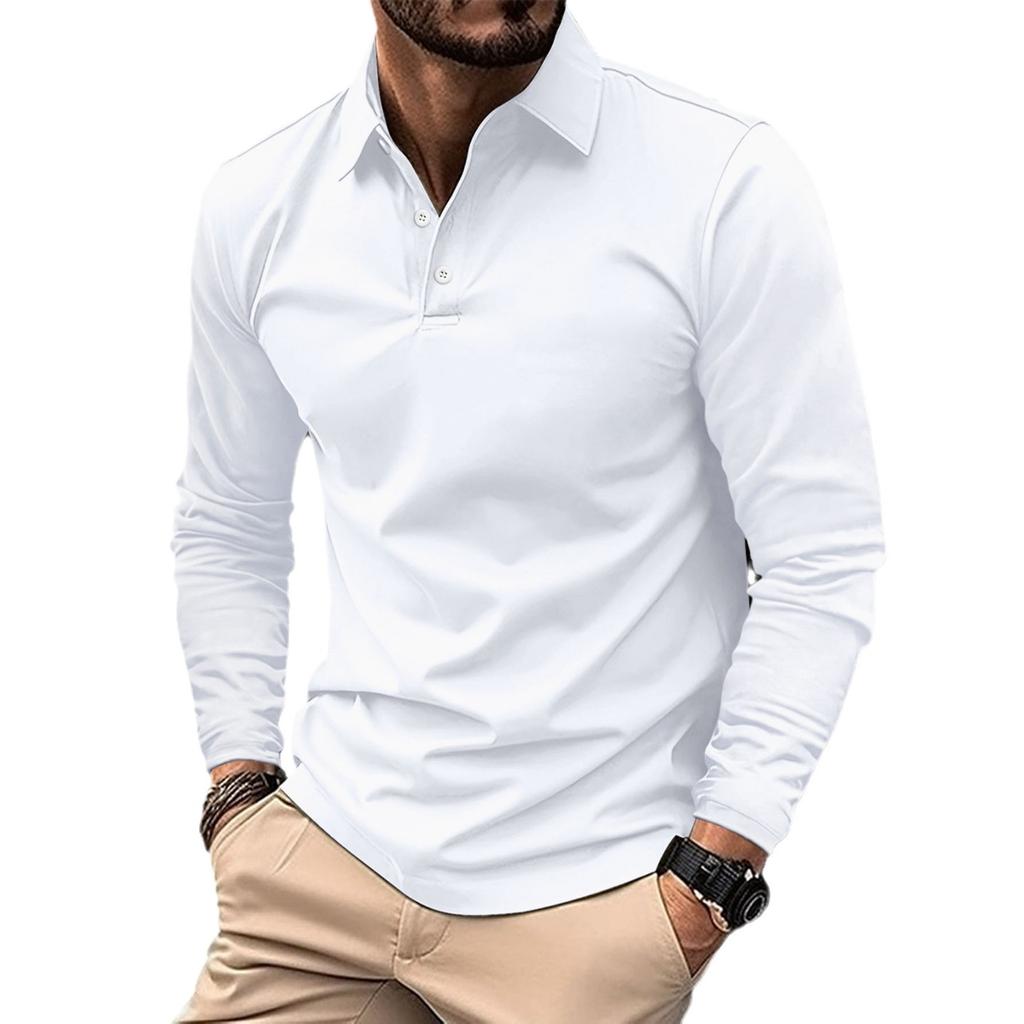 Fashionable Men's Polo Shirt Men's Long-Sleeved Sports Top Solid-Colour Loose-Fit Tops