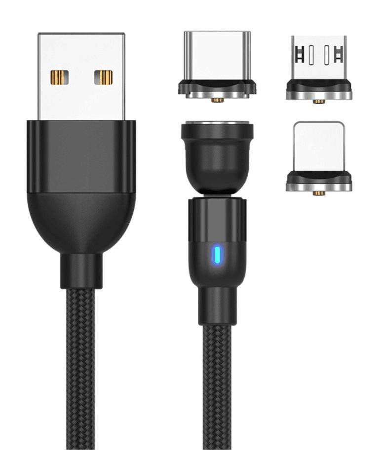 540° Rotating Magnetic Fast Charge Cable, 3-in-1 Blind Suction Design, Bendable for Mobile Gaming