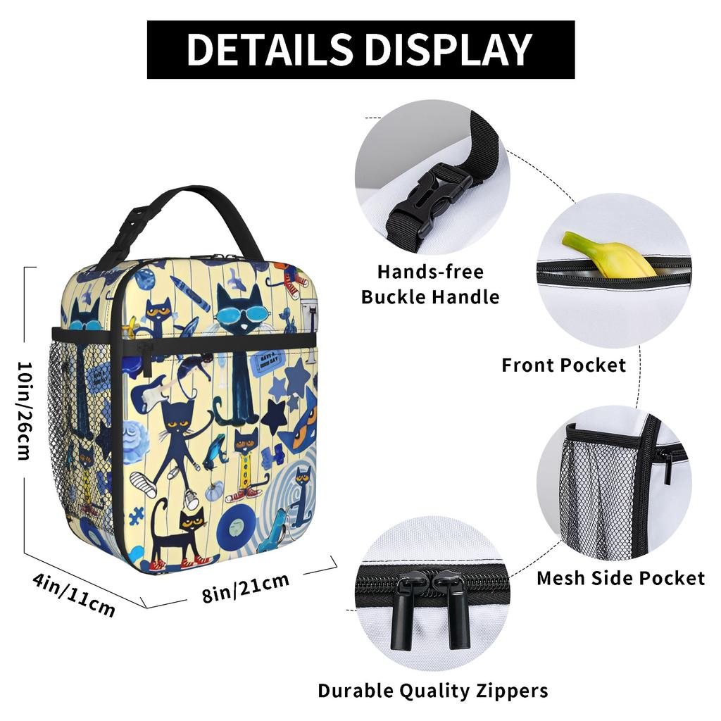 Pete the Cat  Insulated Lunch Bags Portable Cartoon  Reusable Cooler Bag Tote Lunch Box College  Travel Men Women
